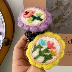 Handgefertigte Wollfilz Blume Herz Haargummis Süße Herbst Winter Stickerei Elastische Haarbänder Handtuchringe Haarschmuck