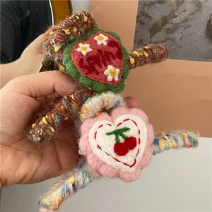 Handmade crochet hair claw clips with sweet heart and cherry embroidery patterns