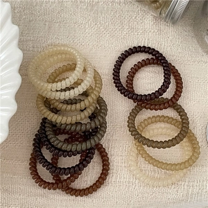 Neutral earth tone jelly spiral hair ties set with elastic telephone wire bands