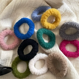 Winter Plush Hair Ties Faux Lamb Wool Scrunchies For Women Korean Style Solid Color Soft Ponytail Holder Hair Accessories