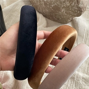 Retro Solid Color Velvet Padded Headband For Women High Cranial Top Thickened Wide Sponge Hair Band Autumn Winter Headwear