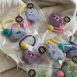 Handmade wool felt star and heart hair clips and ties set for girls in pastel macaron colors