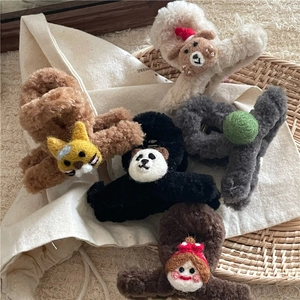 Pinces à cheveux en feutre de laine avec motifs d'ours panda et chat en peluche