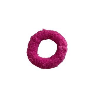 Fuzzy rose red plush scrunchie with soft fluffy texture for autumn and winter hairstyles