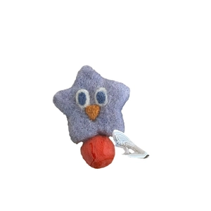 Cute handmade wool felt purple star hair clip for girls with orange beak and red ball detail