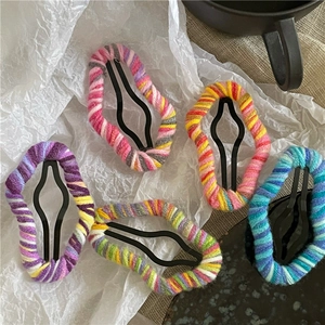 Handmade colorful wool yarn wrapped cloud hair clips set for women in five vibrant colors