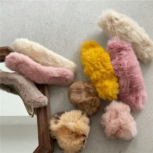 Plush faux fur hair claw clips and ties set in beige pink and brown colors