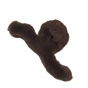 Minimalist dark brown faux rabbit fur hair claw clip with geometric wavy lines for women