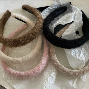 Plush faux fur headband set in various colors with soft lamb wool texture and non-slip lining