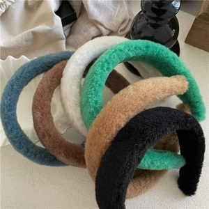 Serre-tête Rembourré en Peluche pour Femmes Couleur Unie Bandeau d'Hiver Épais Accessoires de Cheveux Mode Fille