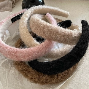 Women Sweet Plush Faux Fur Wide Headband Autumn Winter Thick Soft Hair Hoop Korean Style Handmade Fabric Hair Accessories