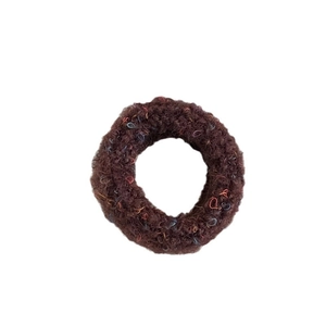 Dark brown plush hair scrunchie made of fuzzy wool blend for high elasticity hairstyles