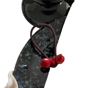 Red heart bow bear hair tie with elastic beaded rope for ponytail accessories