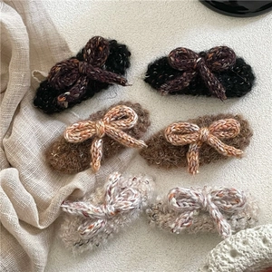 Lot de 6 pinces à cheveux à nœud tricoté en noir, marron et crème pour femmes