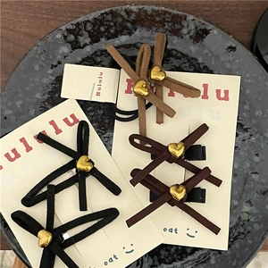 Barrettes et chouchous nœud vintage avec cœur en alliage, tons noir, marron et café