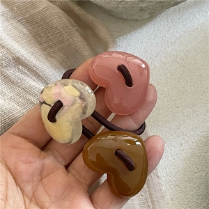 Élastique À Cheveux À Billes Coeur Style Coréen Pour Femmes Filles Mode Coeur En Résine Attache Queue De Cheval Accessoires Cheveux