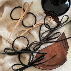 Women Korean Style PU Leather Bowknot Hair Tie Elastic Hair Band Simple Sweet Ponytail Holder Hair Accessories