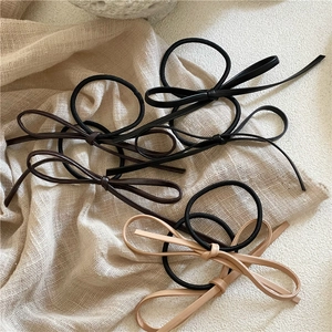 Minimalist PU leather bow hair ties in black, dark coffee and beige colors