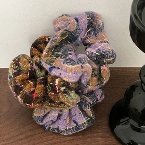 Plaid tweed scrunchies with retro hand-stitched detailing for autumn and winter hairstyles