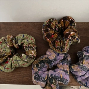 Winter Woolen Tweed Plaid Scrunchies Fabric Hair Ties For Women Ponytail Holder Handmade Thick Elastic Hair Accessories