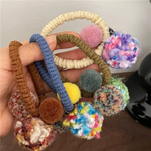 Sweet Colorful Pom-pom Hair Scrunchies For Women Contrast Color Plush Ball Elastic Hair Band Retro Korean Fashion Hair Ties