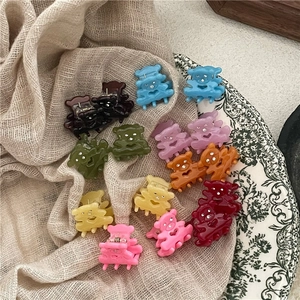 Mignonnes Mini Pinces à Cheveux en Forme d'Ours Résine Colorée Strass Pinces à Cheveux pour Femmes Filles Accessoires