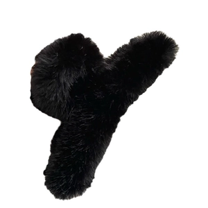 Elegant black faux mink fur hair claw clip with plush texture for autumn and winter styling