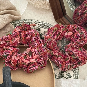 Handmade Rose Pink Woolen Fabric Scrunchie High Elasticity Multicolor Mixed Knit Hair Tie For Women Fashion Hair Accessories