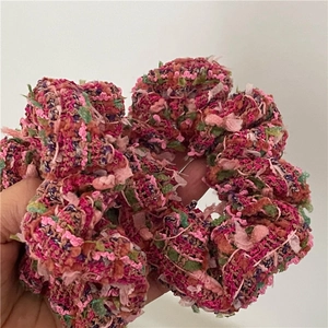 Oversized colorful tweed scrunchie with rose red and green patterns for women ponytail