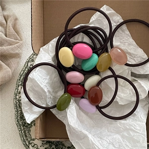 Colorful oval bead elastic hair ties set in cream tones for basic ponytail styling