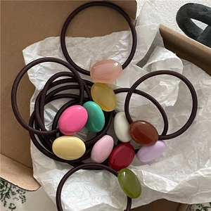Korean Style Colorful Resin Oval Bead Hair Tie High Elastic Rubber Band Sweet Macaron Color Hair Rope For Women Daily Hair Accessories