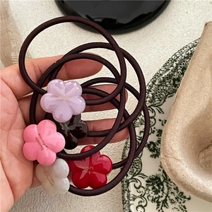 French Style Resin Five Petal Flower Hair Scrunchie Elastic Hair Band Floral Ponytail Holder For Women Fashion Jewelry