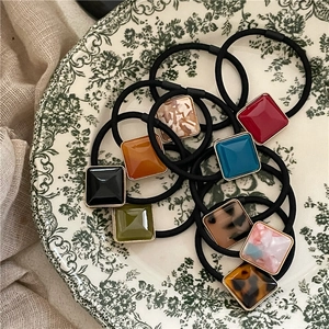 Vintage acetate geometric square charm hair ties set with elastic rubber bands