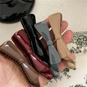 Fashion Morandi Color Plastic Bow Banana Clip For Women Minimalist Lacquer Glossy Ponytail Holder Twist Hair Clip OL Style Hair Accessory