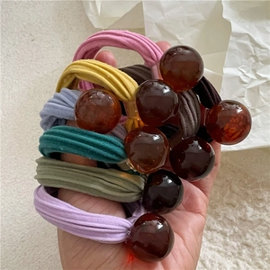Korean Style Towel Hair Ties For Women Geometric Amber Resin Bead Elastic Hair Bands Ponytail Holder Hair Accessories