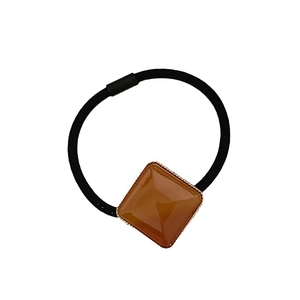 Minimalist square amber acetate hair tie with high-elasticity black fabric hair band