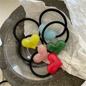 Sweet Colorful Heart Resin Hair Ties For Women Girls Korean Style Elastic Hair Rope Cute Fashion Hair Accessories