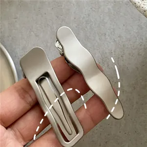 Détail de barrettes à cheveux ondulées en métal argenté mat et pinces rectangles