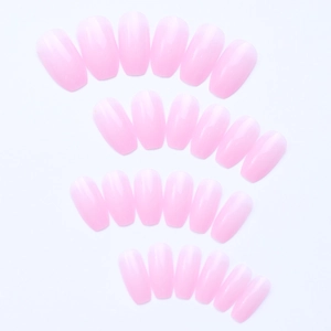 Detail view of 24pcs long coffin press-on nails with pink gradient jelly texture