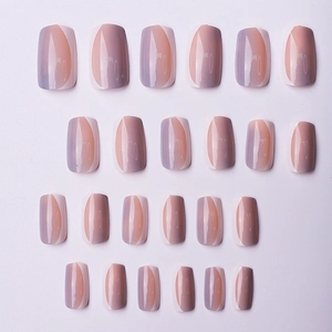 Detailed set of 24 pink and purple gradient press-on nails with white French tips