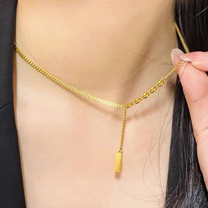 Minimalist Y-shaped gold-plated titanium steel necklace with a rectangular bar pendant