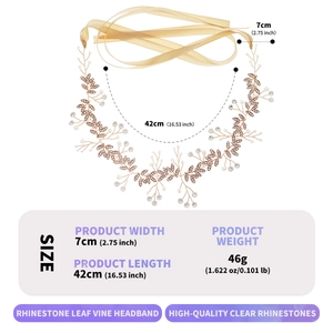 Elegant gold bridal headband featuring rhinestone leaf vine design with silk ribbons