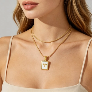 18K gold plated Aries constellation double-layer snake chain necklace for women