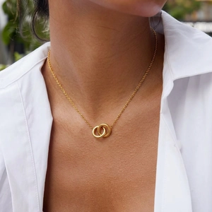 Interlocking Circles Necklace 304 Stainless Steel 18K Gold Plated Waterproof Geometric Jewelry For Women