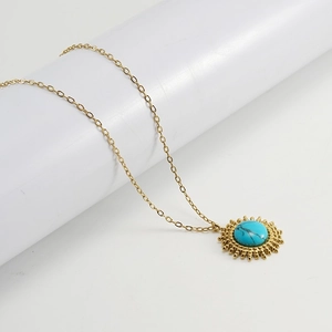 Böhmische 18K vergoldete Edelstahlkette mit Sonnenstrahl-Türkis-Anhänger