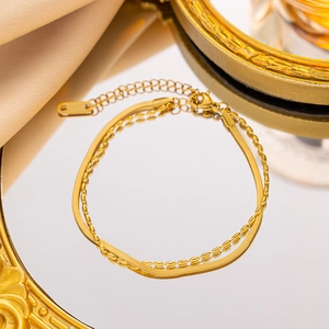 Minimalist Stainless Steel Double Layer Snake Chain Bracelet Gold Bead Link Ankle Chain Adjustable Fashion Jewelry Women