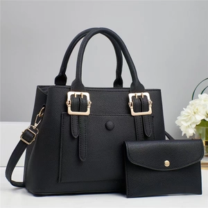 Large Capacity Litchi Grain PU Leather Handbag With Matching Pouch Minimalist Commuter Tote Shoulder Bag For Women Daily Work