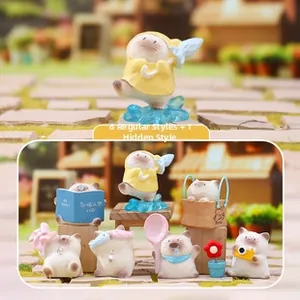Detailed close-up of cute cartoon cat figurines blind box set in 6 plus 1 hidden styles