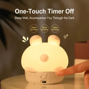 Smart rabbit night light alarm clock with warm glow and silicone design for children