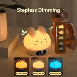 Smart rabbit night light alarm clock with soft silicone body and digital LED temperature display